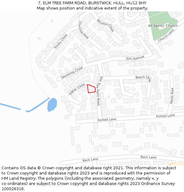 7, ELM TREE FARM ROAD, BURSTWICK, HULL, HU12 9HY: Location map and indicative extent of plot