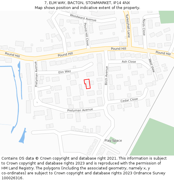 7, ELM WAY, BACTON, STOWMARKET, IP14 4NX: Location map and indicative extent of plot