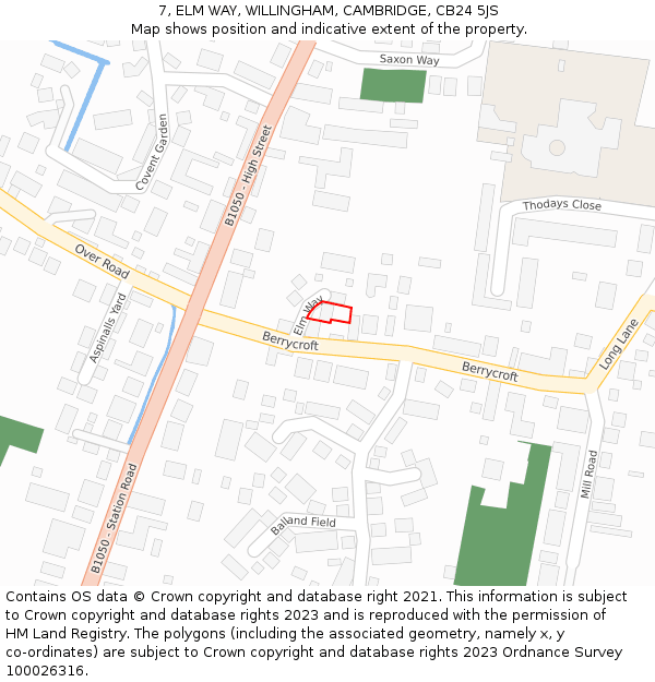 7, ELM WAY, WILLINGHAM, CAMBRIDGE, CB24 5JS: Location map and indicative extent of plot