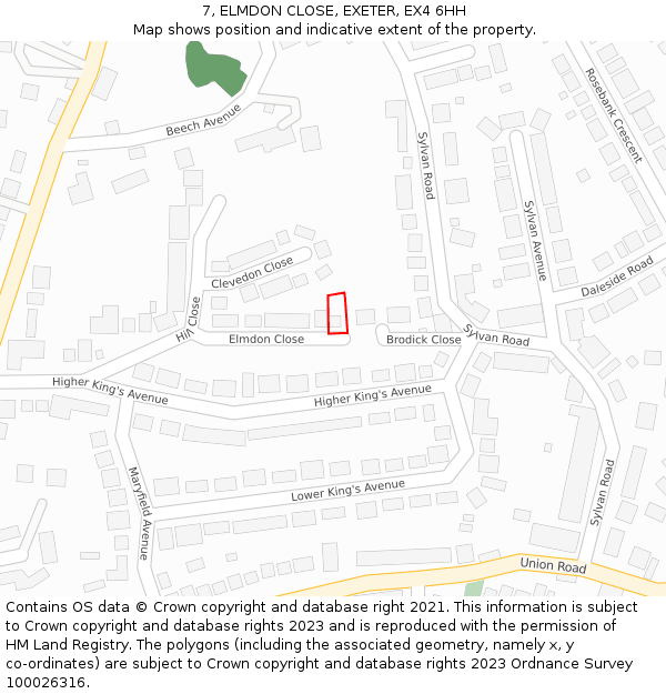 7, ELMDON CLOSE, EXETER, EX4 6HH: Location map and indicative extent of plot