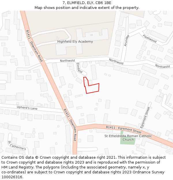 7, ELMFIELD, ELY, CB6 1BE: Location map and indicative extent of plot