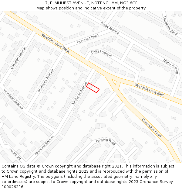 7, ELMHURST AVENUE, NOTTINGHAM, NG3 6GF: Location map and indicative extent of plot