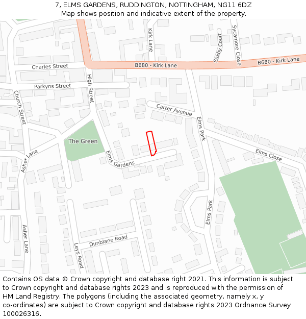 7, ELMS GARDENS, RUDDINGTON, NOTTINGHAM, NG11 6DZ: Location map and indicative extent of plot