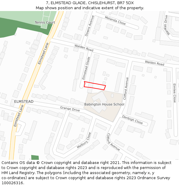 7, ELMSTEAD GLADE, CHISLEHURST, BR7 5DX: Location map and indicative extent of plot