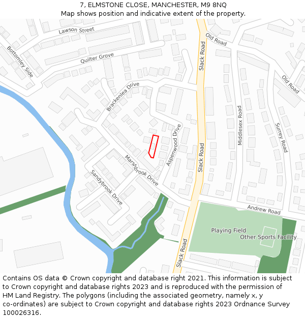 7, ELMSTONE CLOSE, MANCHESTER, M9 8NQ: Location map and indicative extent of plot