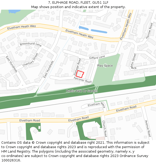 7, ELPHAGE ROAD, FLEET, GU51 1LF: Location map and indicative extent of plot