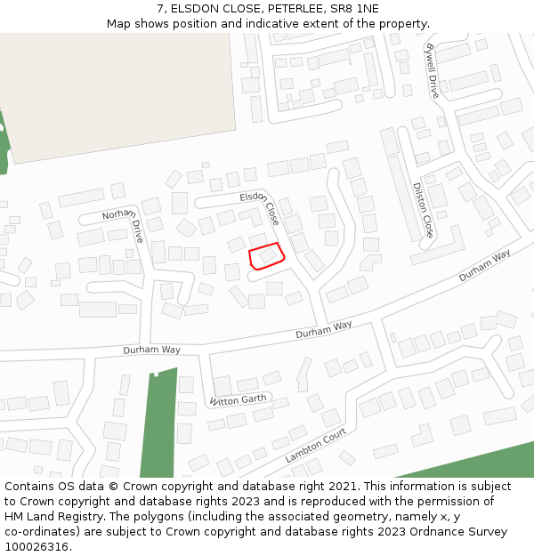 7, ELSDON CLOSE, PETERLEE, SR8 1NE: Location map and indicative extent of plot