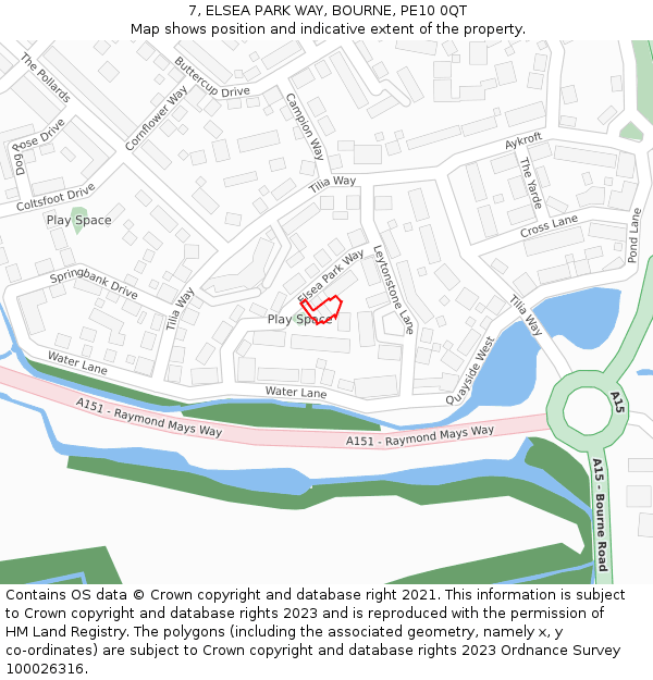 7, ELSEA PARK WAY, BOURNE, PE10 0QT: Location map and indicative extent of plot