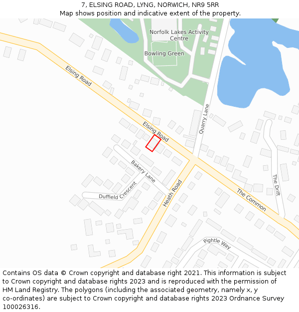 7, ELSING ROAD, LYNG, NORWICH, NR9 5RR: Location map and indicative extent of plot