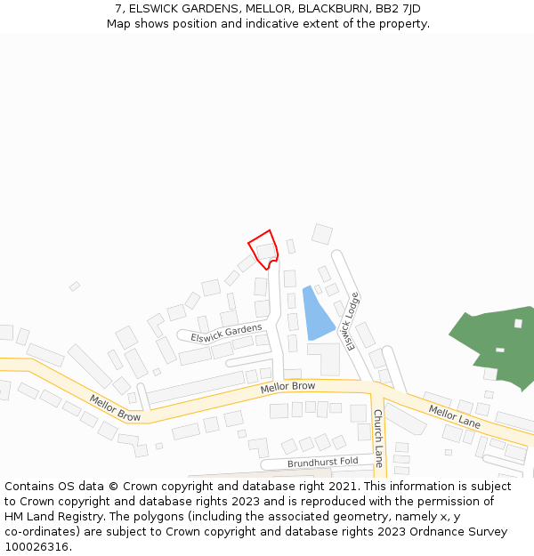 7, ELSWICK GARDENS, MELLOR, BLACKBURN, BB2 7JD: Location map and indicative extent of plot