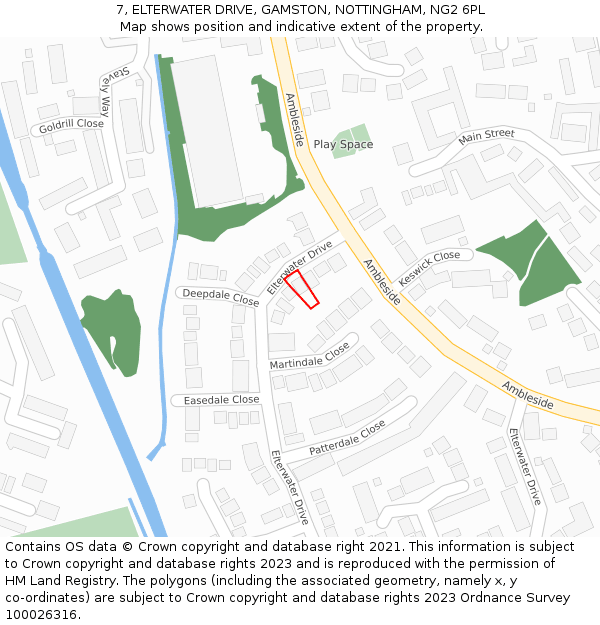 7, ELTERWATER DRIVE, GAMSTON, NOTTINGHAM, NG2 6PL: Location map and indicative extent of plot