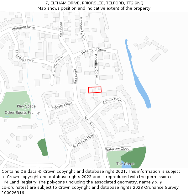 7, ELTHAM DRIVE, PRIORSLEE, TELFORD, TF2 9NQ: Location map and indicative extent of plot