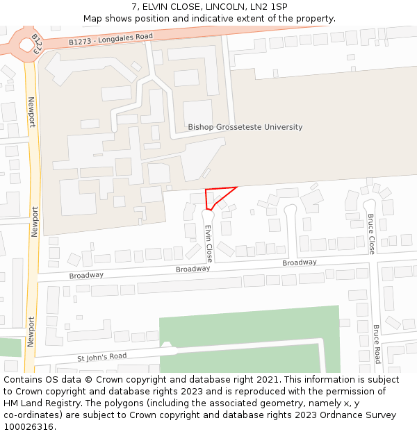 7, ELVIN CLOSE, LINCOLN, LN2 1SP: Location map and indicative extent of plot