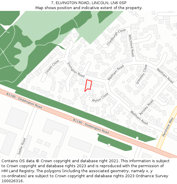 7, ELVINGTON ROAD, LINCOLN, LN6 0SP: Location map and indicative extent of plot