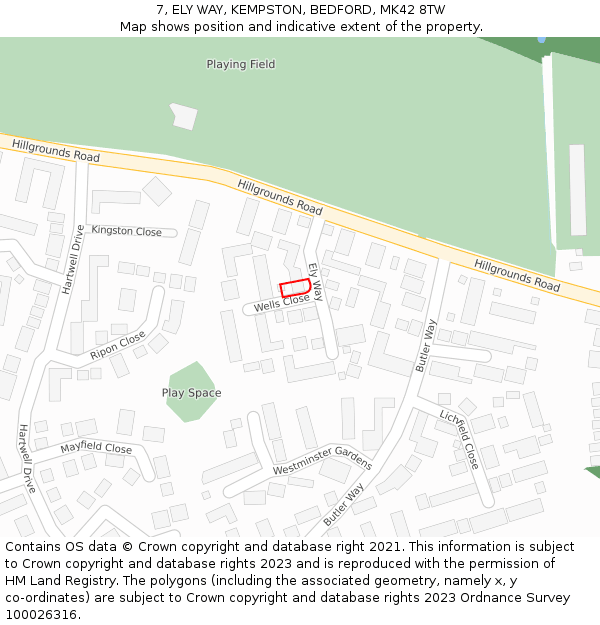 7, ELY WAY, KEMPSTON, BEDFORD, MK42 8TW: Location map and indicative extent of plot
