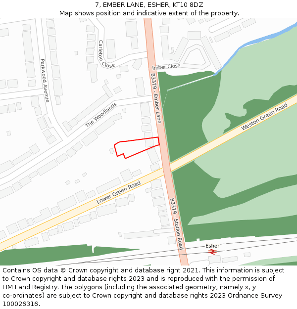 7, EMBER LANE, ESHER, KT10 8DZ: Location map and indicative extent of plot