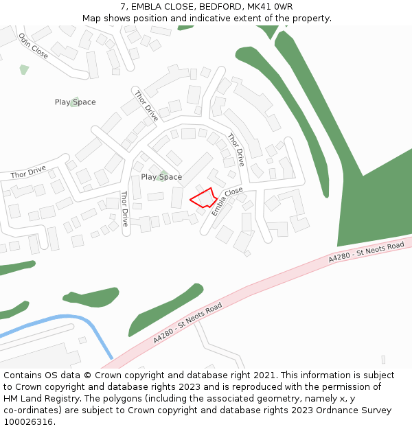 7, EMBLA CLOSE, BEDFORD, MK41 0WR: Location map and indicative extent of plot