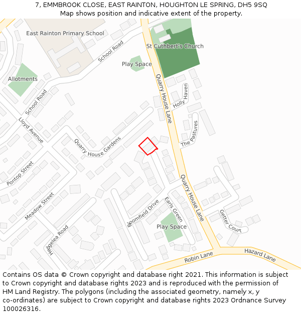 7, EMMBROOK CLOSE, EAST RAINTON, HOUGHTON LE SPRING, DH5 9SQ: Location map and indicative extent of plot