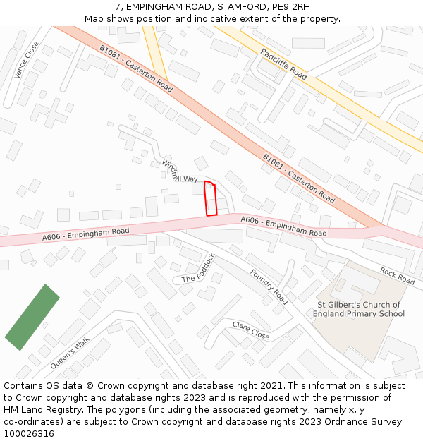 7, EMPINGHAM ROAD, STAMFORD, PE9 2RH: Location map and indicative extent of plot