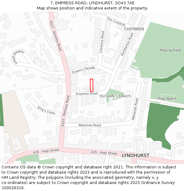 7, EMPRESS ROAD, LYNDHURST, SO43 7AE: Location map and indicative extent of plot