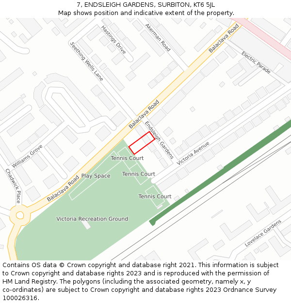 7, ENDSLEIGH GARDENS, SURBITON, KT6 5JL: Location map and indicative extent of plot