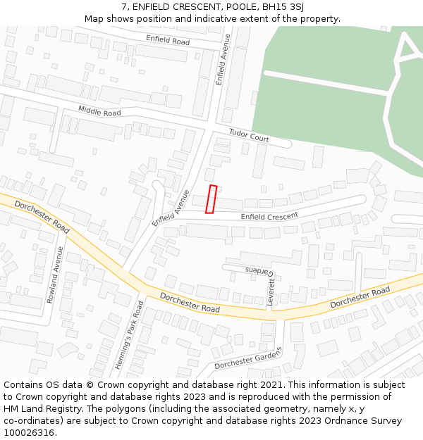 7, ENFIELD CRESCENT, POOLE, BH15 3SJ: Location map and indicative extent of plot