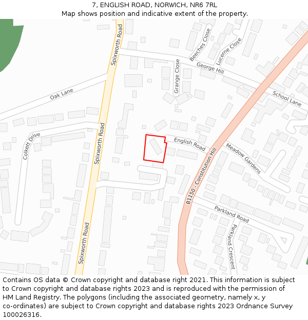 7, ENGLISH ROAD, NORWICH, NR6 7RL: Location map and indicative extent of plot