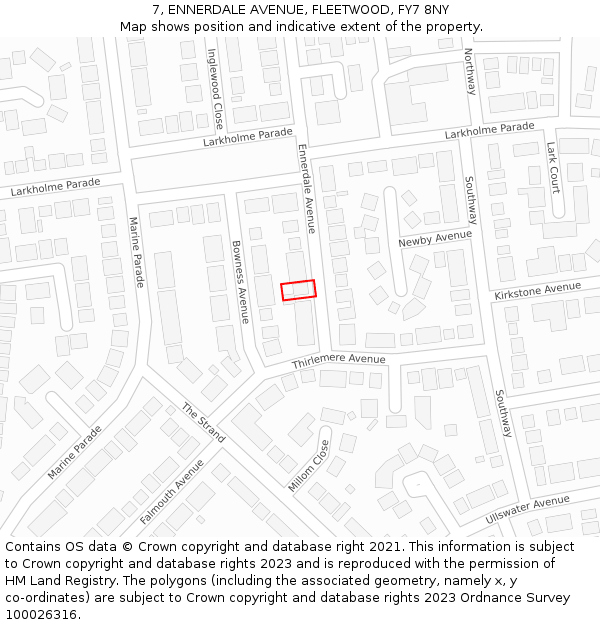 7, ENNERDALE AVENUE, FLEETWOOD, FY7 8NY: Location map and indicative extent of plot