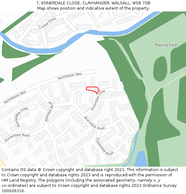 7, ENNERDALE CLOSE, CLAYHANGER, WALSALL, WS8 7SB: Location map and indicative extent of plot