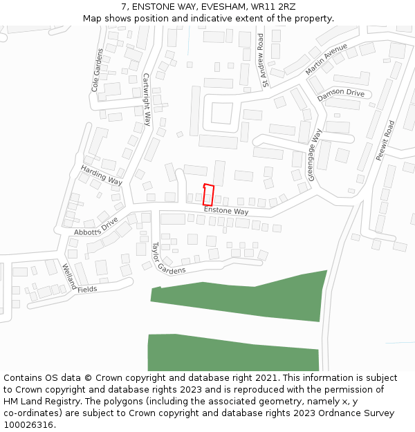 7, ENSTONE WAY, EVESHAM, WR11 2RZ: Location map and indicative extent of plot