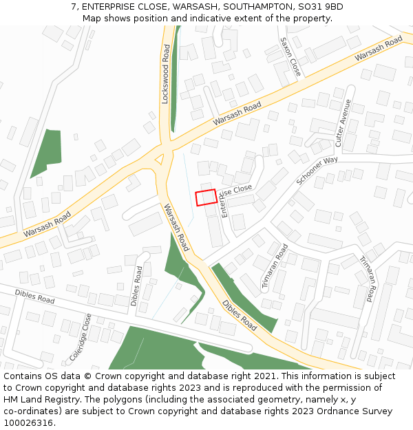 7, ENTERPRISE CLOSE, WARSASH, SOUTHAMPTON, SO31 9BD: Location map and indicative extent of plot