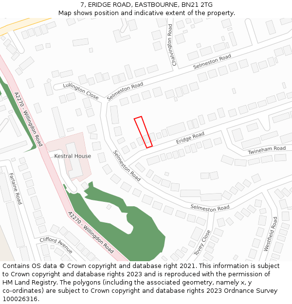 7, ERIDGE ROAD, EASTBOURNE, BN21 2TG: Location map and indicative extent of plot