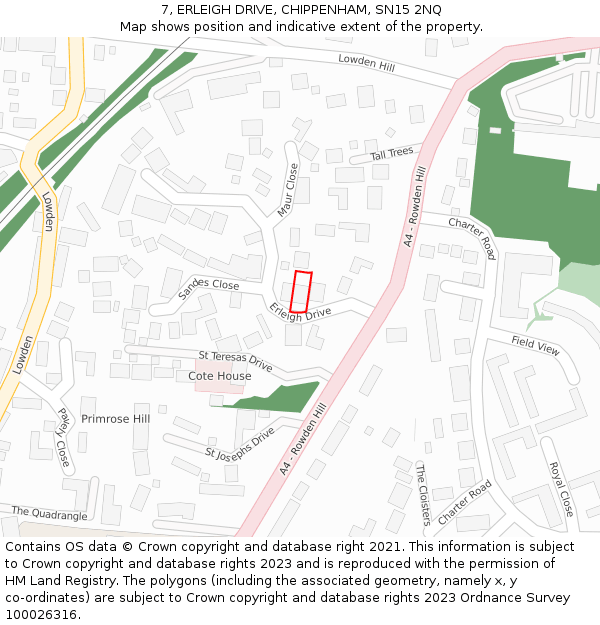 7, ERLEIGH DRIVE, CHIPPENHAM, SN15 2NQ: Location map and indicative extent of plot