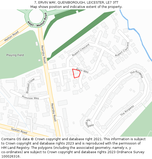 7, ERVIN WAY, QUENIBOROUGH, LEICESTER, LE7 3TT: Location map and indicative extent of plot