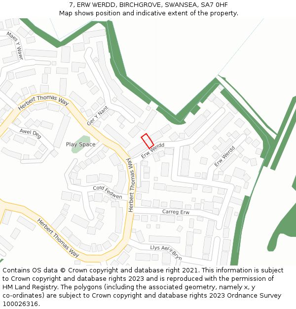 7, ERW WERDD, BIRCHGROVE, SWANSEA, SA7 0HF: Location map and indicative extent of plot