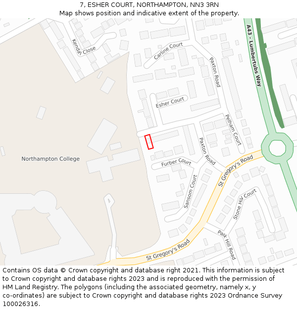 7, ESHER COURT, NORTHAMPTON, NN3 3RN: Location map and indicative extent of plot