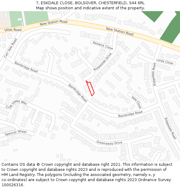 7, ESKDALE CLOSE, BOLSOVER, CHESTERFIELD, S44 6RL: Location map and indicative extent of plot