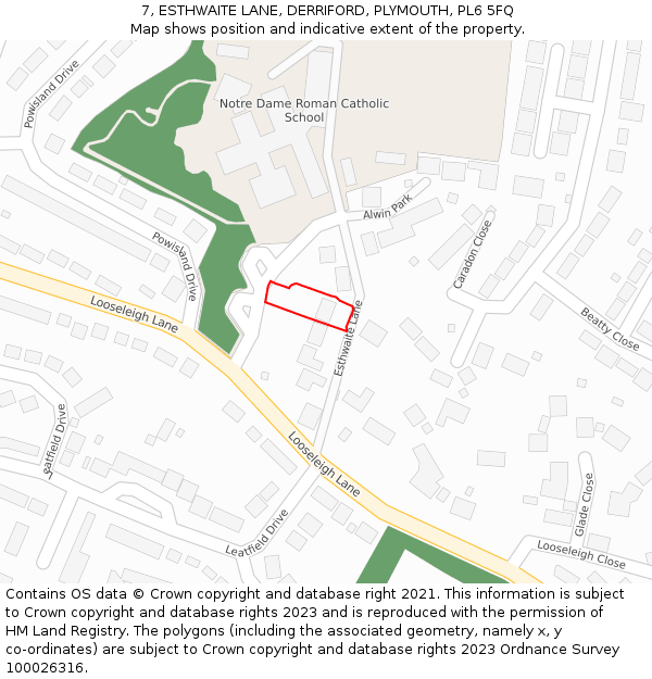 7, ESTHWAITE LANE, DERRIFORD, PLYMOUTH, PL6 5FQ: Location map and indicative extent of plot