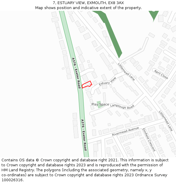 7, ESTUARY VIEW, EXMOUTH, EX8 3AX: Location map and indicative extent of plot