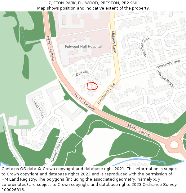 7, ETON PARK, FULWOOD, PRESTON, PR2 9NL: Location map and indicative extent of plot