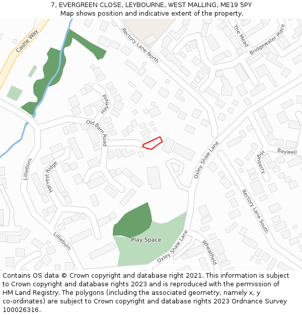 7, EVERGREEN CLOSE, LEYBOURNE, WEST MALLING, ME19 5PY: Location map and indicative extent of plot
