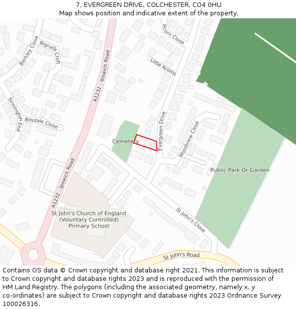 7, EVERGREEN DRIVE, COLCHESTER, CO4 0HU: Location map and indicative extent of plot