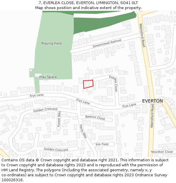 7, EVERLEA CLOSE, EVERTON, LYMINGTON, SO41 0LT: Location map and indicative extent of plot