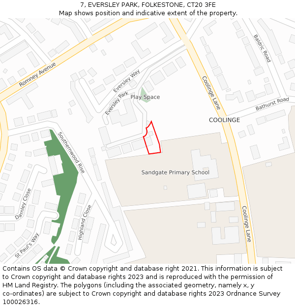 7, EVERSLEY PARK, FOLKESTONE, CT20 3FE: Location map and indicative extent of plot