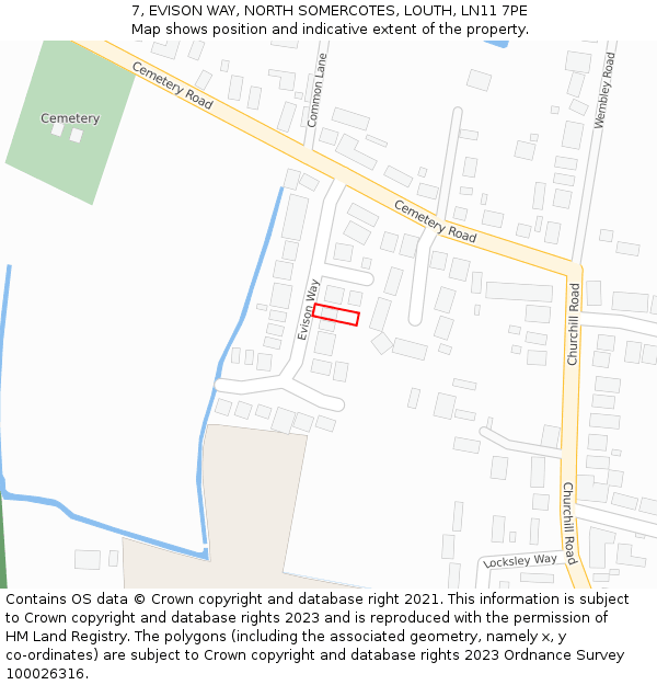 7, EVISON WAY, NORTH SOMERCOTES, LOUTH, LN11 7PE: Location map and indicative extent of plot