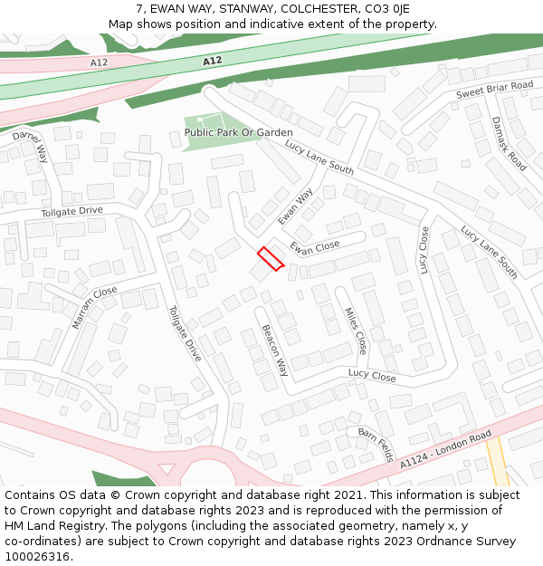 7, EWAN WAY, STANWAY, COLCHESTER, CO3 0JE: Location map and indicative extent of plot