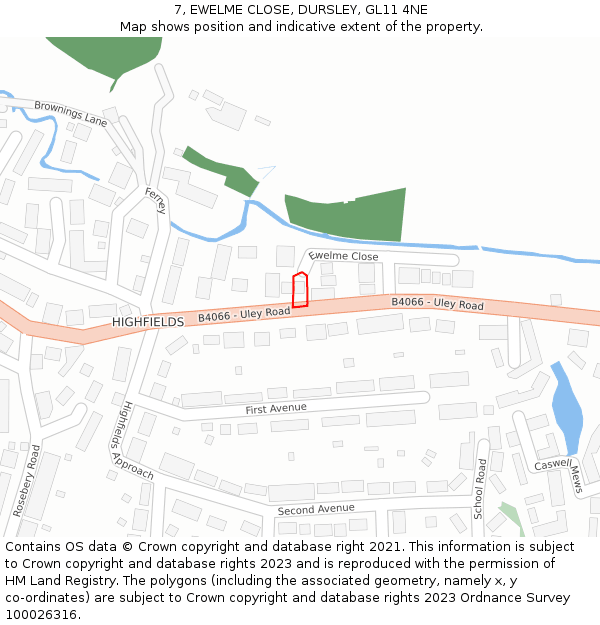 7, EWELME CLOSE, DURSLEY, GL11 4NE: Location map and indicative extent of plot