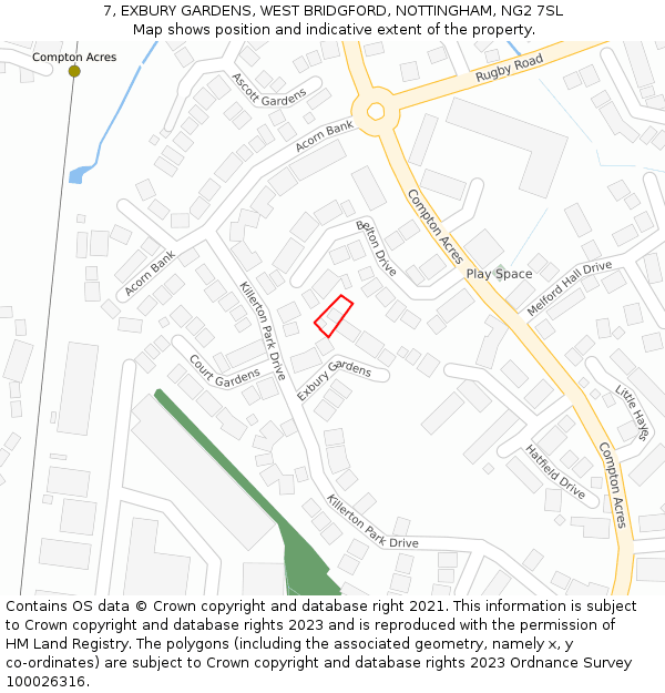 7, EXBURY GARDENS, WEST BRIDGFORD, NOTTINGHAM, NG2 7SL: Location map and indicative extent of plot