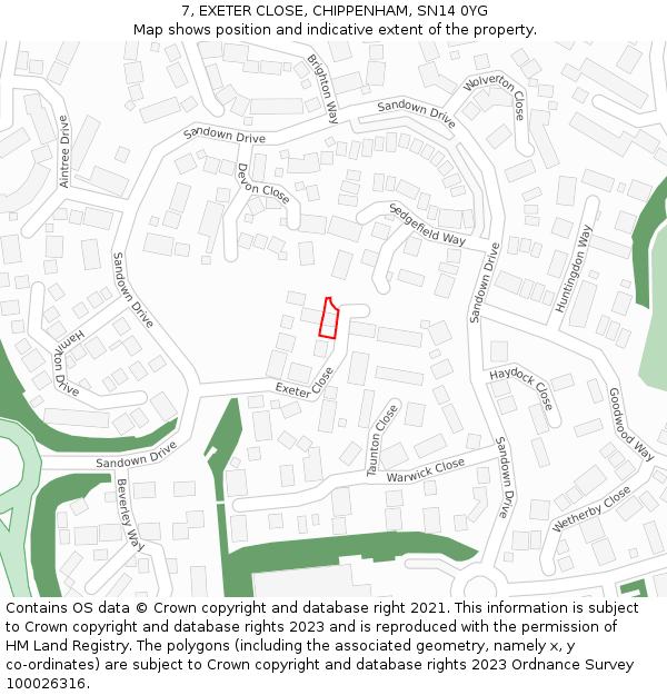 7, EXETER CLOSE, CHIPPENHAM, SN14 0YG: Location map and indicative extent of plot