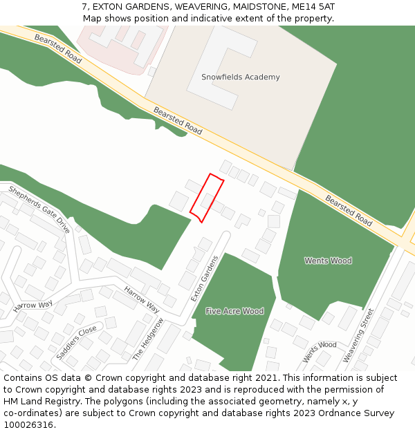 7, EXTON GARDENS, WEAVERING, MAIDSTONE, ME14 5AT: Location map and indicative extent of plot